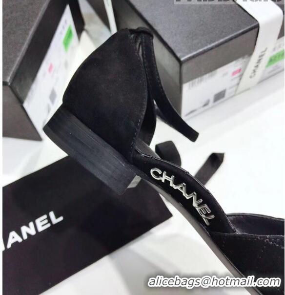 Classic Chanel Mary Janes Ballerina in Suede Calfskin & Grosgrain G36048 Black 2020