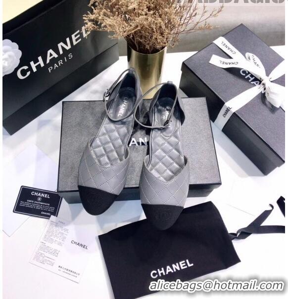 Cheapest Chanel Mary Janes Ballerina in Suede Calfskin & Grosgrain G36048 Grey 2020