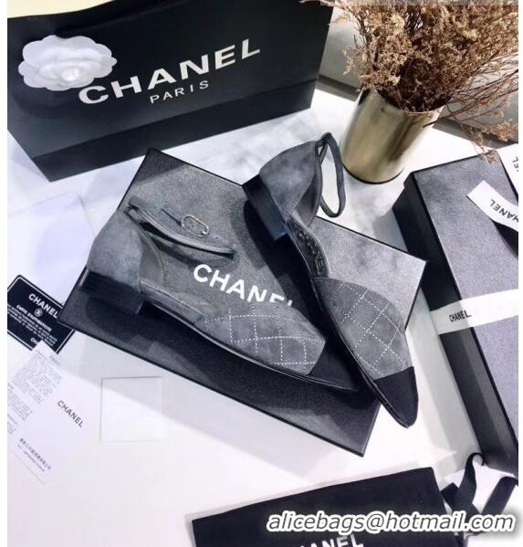 Cheapest Chanel Mary Janes Ballerina in Suede Calfskin & Grosgrain G36048 Grey 2020