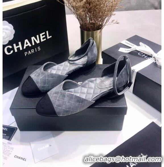 Cheapest Chanel Mary Janes Ballerina in Suede Calfskin & Grosgrain G36048 Grey 2020