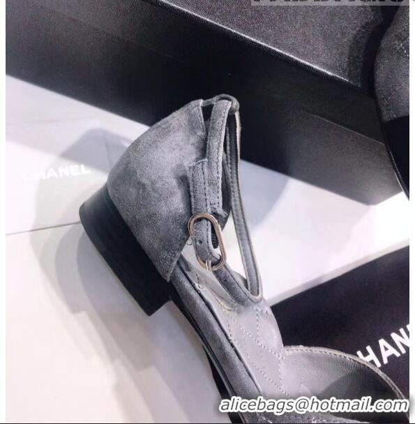 Cheapest Chanel Mary Janes Ballerina in Suede Calfskin & Grosgrain G36048 Grey 2020