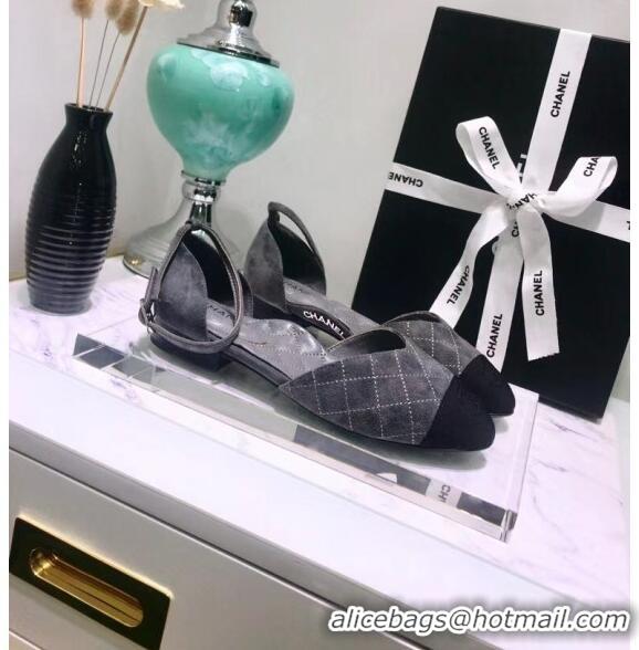 Cheapest Chanel Mary Janes Ballerina in Suede Calfskin & Grosgrain G36048 Grey 2020