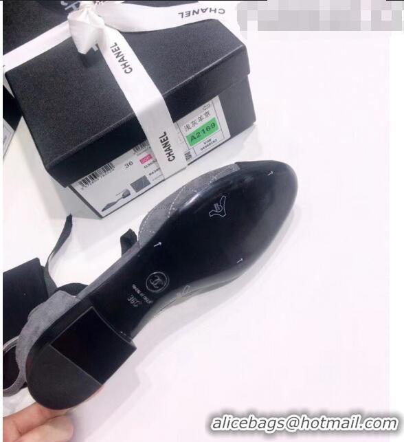 Cheapest Chanel Mary Janes Ballerina in Suede Calfskin & Grosgrain G36048 Grey 2020