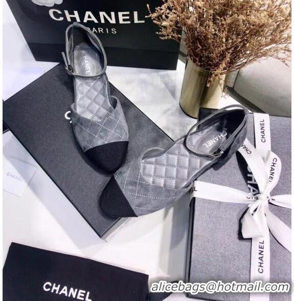 Cheapest Chanel Mary Janes Ballerina in Suede Calfskin & Grosgrain G36048 Grey 2020