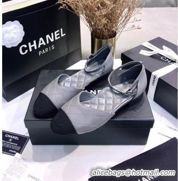 Inexpensive Chanel Mary Janes Ballerina in Calfskin & Grosgrain G36048 Grey 2020