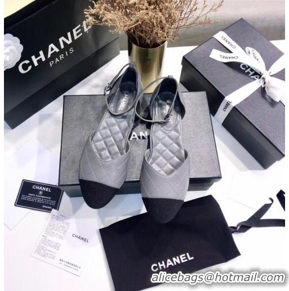 Inexpensive Chanel Mary Janes Ballerina in Calfskin & Grosgrain G36048 Grey 2020