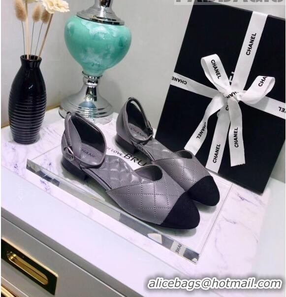 Inexpensive Chanel Mary Janes Ballerina in Calfskin & Grosgrain G36048 Grey 2020