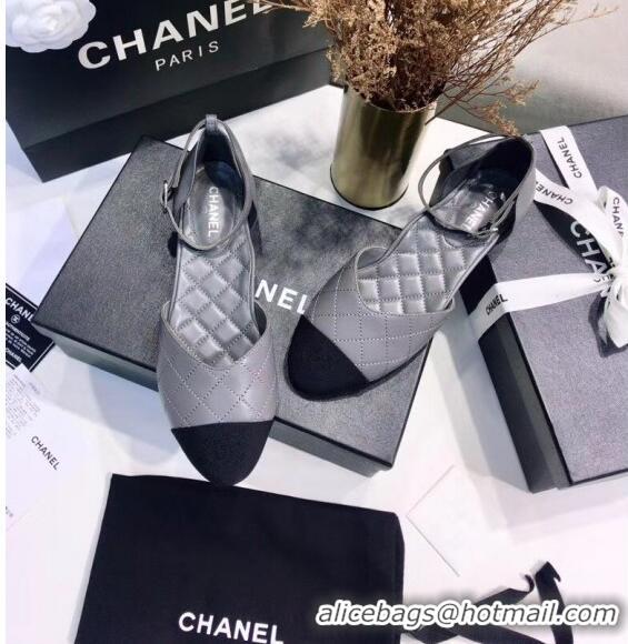 Inexpensive Chanel Mary Janes Ballerina in Calfskin & Grosgrain G36048 Grey 2020