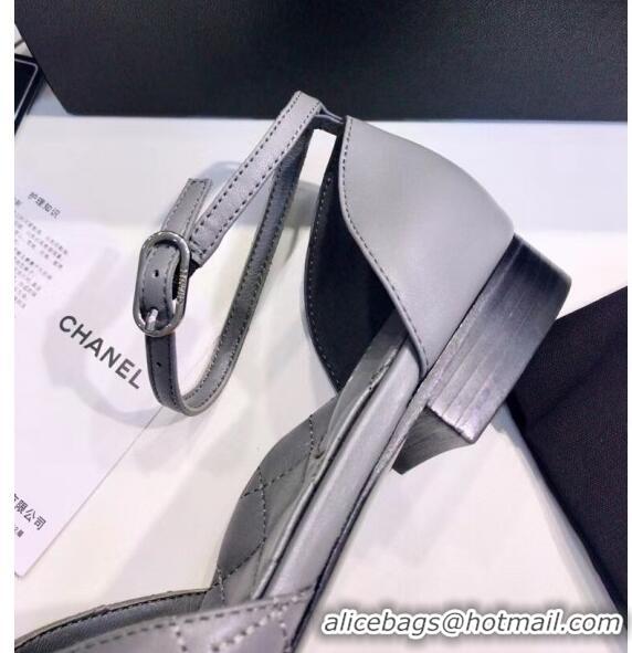 Inexpensive Chanel Mary Janes Ballerina in Calfskin & Grosgrain G36048 Grey 2020