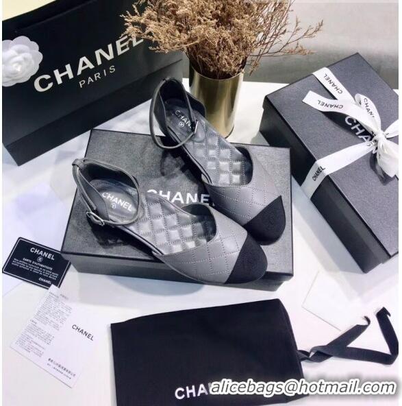 Inexpensive Chanel Mary Janes Ballerina in Calfskin & Grosgrain G36048 Grey 2020