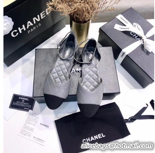 Inexpensive Chanel Mary Janes Ballerina in Calfskin & Grosgrain G36048 Grey 2020