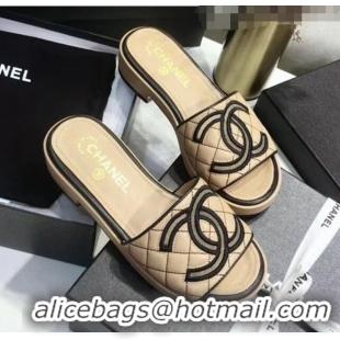 Low Cost Chanel Quilting Lambskin Mules Sandals G35903 Apricot 2020