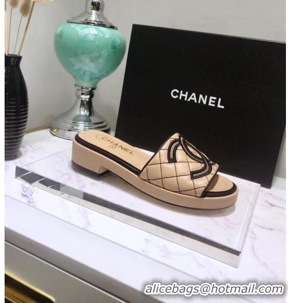 Low Cost Chanel Quilting Lambskin Mules Sandals G35903 Apricot 2020