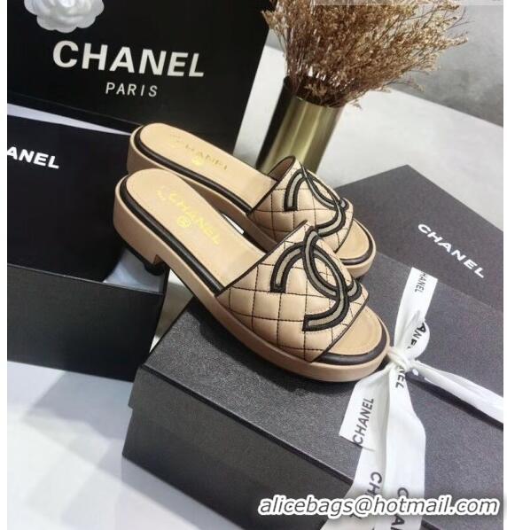 Low Cost Chanel Quilting Lambskin Mules Sandals G35903 Apricot 2020