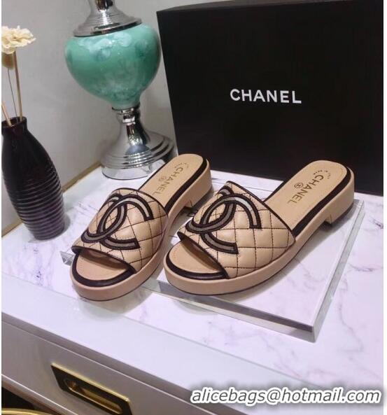 Low Cost Chanel Quilting Lambskin Mules Sandals G35903 Apricot 2020