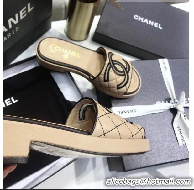 Low Cost Chanel Quilting Lambskin Mules Sandals G35903 Apricot 2020