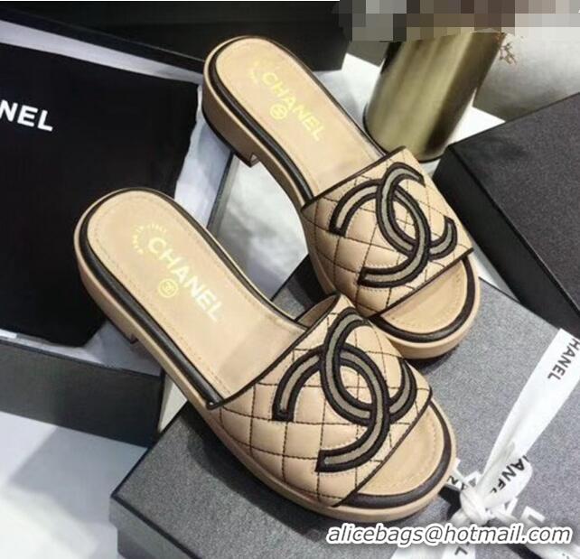 Low Cost Chanel Quilting Lambskin Mules Sandals G35903 Apricot 2020