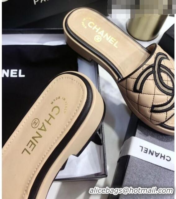 Low Cost Chanel Quilting Lambskin Mules Sandals G35903 Apricot 2020