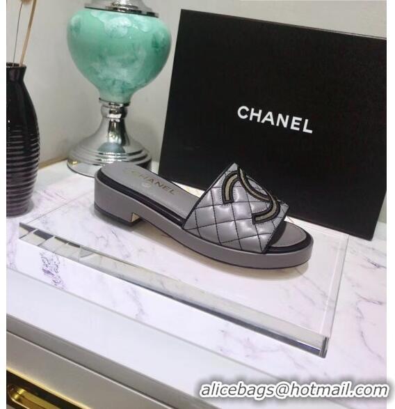 Reasonable Price Chanel Quilting Lambskin Mules Sandals G35903 Grey 2020