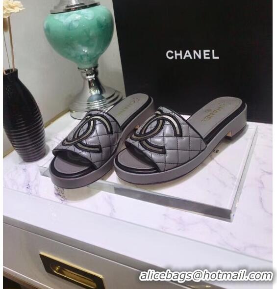 Reasonable Price Chanel Quilting Lambskin Mules Sandals G35903 Grey 2020