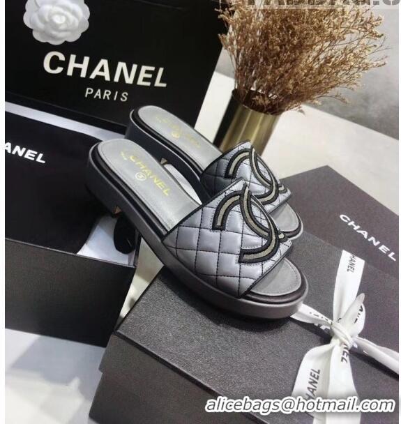 Reasonable Price Chanel Quilting Lambskin Mules Sandals G35903 Grey 2020