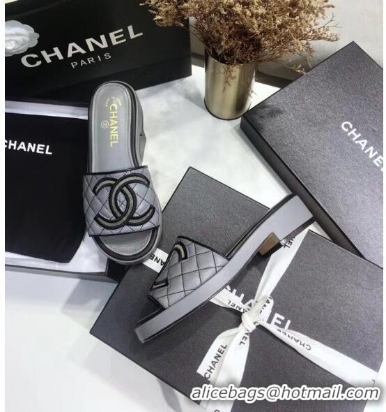 Reasonable Price Chanel Quilting Lambskin Mules Sandals G35903 Grey 2020