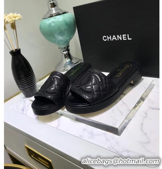 Discount Chanel Quilting Lambskin Mules Sandals G35903 Black 2020