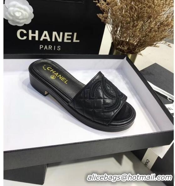 Discount Chanel Quilting Lambskin Mules Sandals G35903 Black 2020