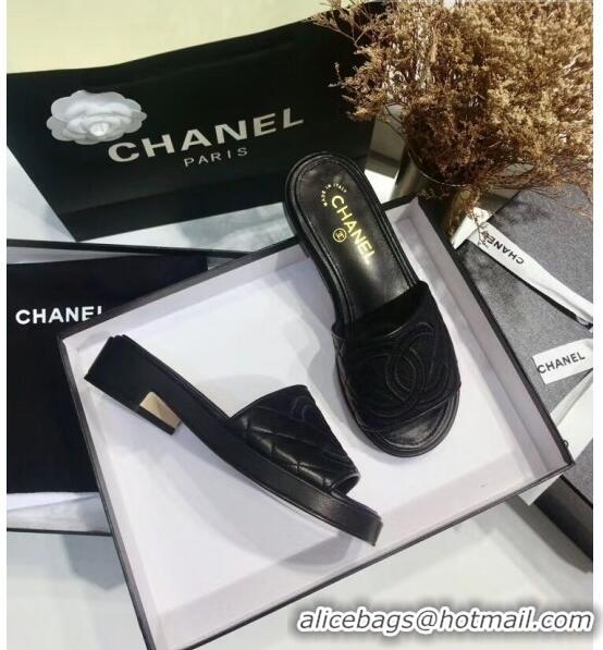 Discount Chanel Quilting Lambskin Mules Sandals G35903 Black 2020