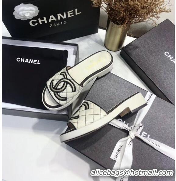 Buy Discount Chanel Quilting Lambskin Mules Sandals G35903 Ivory 2020