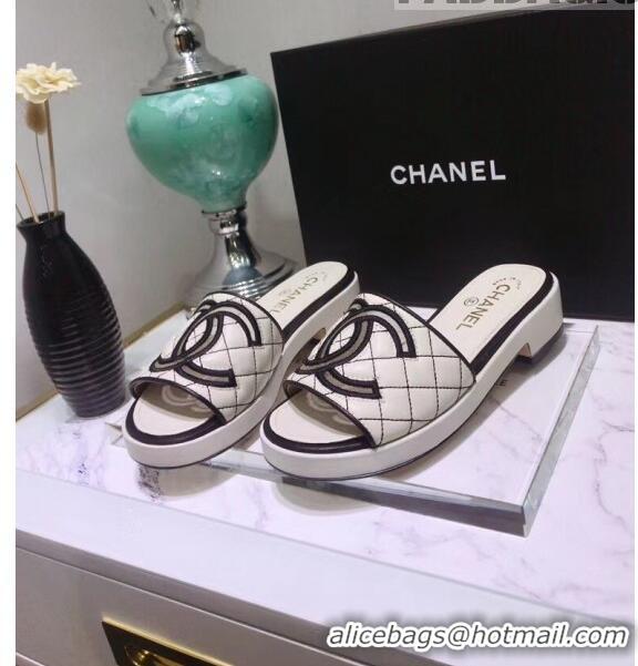 Buy Discount Chanel Quilting Lambskin Mules Sandals G35903 Ivory 2020