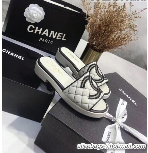 Buy Discount Chanel Quilting Lambskin Mules Sandals G35903 Ivory 2020