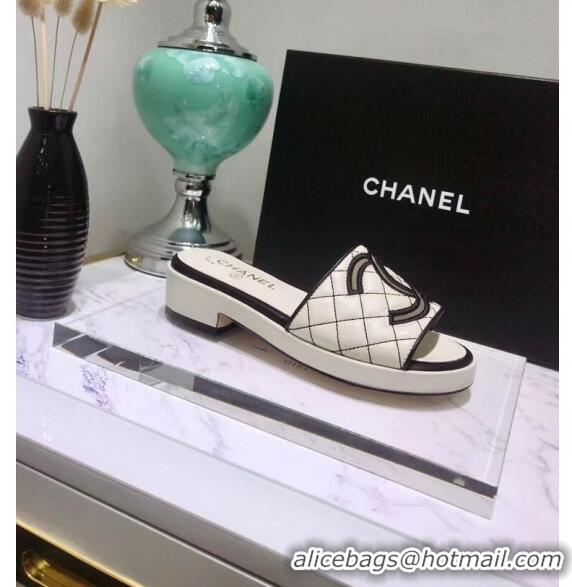 Buy Discount Chanel Quilting Lambskin Mules Sandals G35903 Ivory 2020