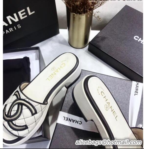 Buy Discount Chanel Quilting Lambskin Mules Sandals G35903 Ivory 2020