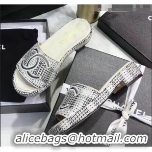 Affordable Price Chanel Check Tweed Mules Sandals G35903 White/Black 2020