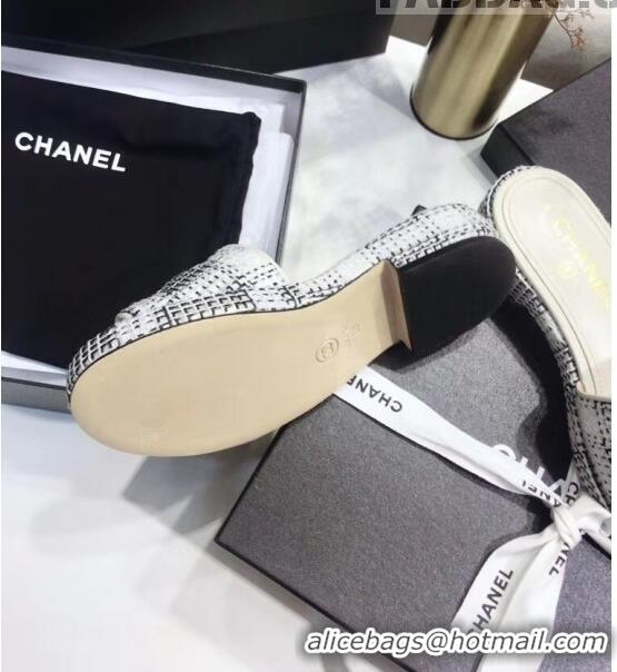 Affordable Price Chanel Check Tweed Mules Sandals G35903 White/Black 2020