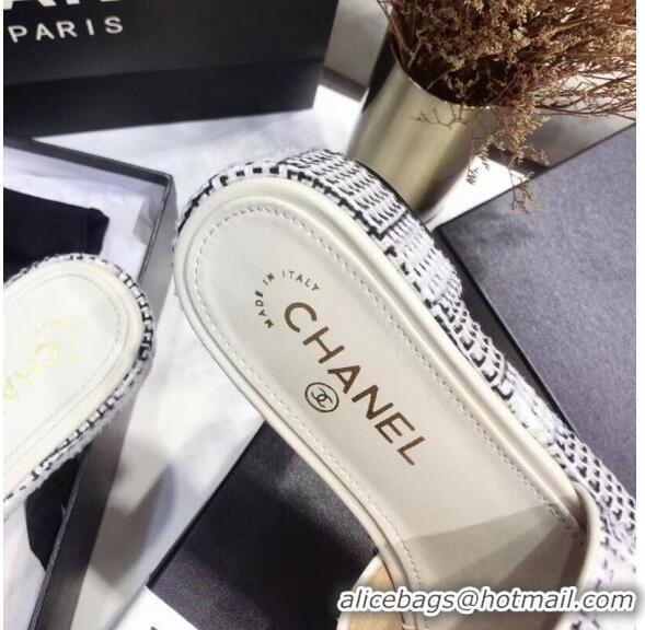 Affordable Price Chanel Check Tweed Mules Sandals G35903 White/Black 2020