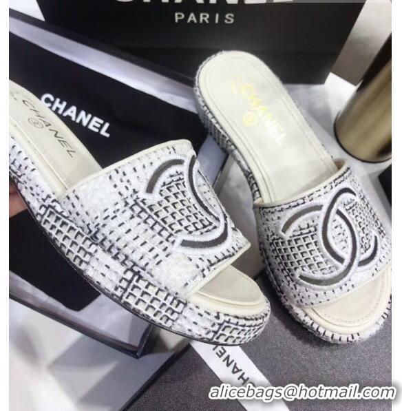 Affordable Price Chanel Check Tweed Mules Sandals G35903 White/Black 2020