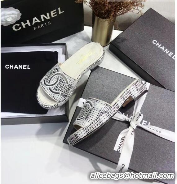 Affordable Price Chanel Check Tweed Mules Sandals G35903 White/Black 2020