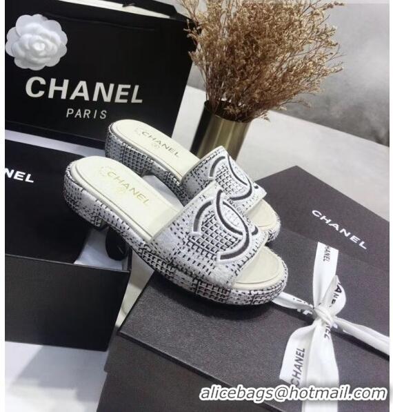 Affordable Price Chanel Check Tweed Mules Sandals G35903 White/Black 2020