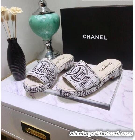 Affordable Price Chanel Check Tweed Mules Sandals G35903 White/Black 2020