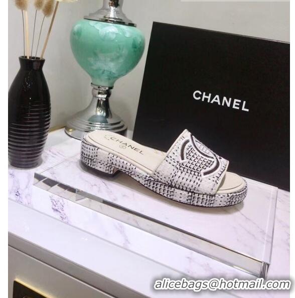 Affordable Price Chanel Check Tweed Mules Sandals G35903 White/Black 2020