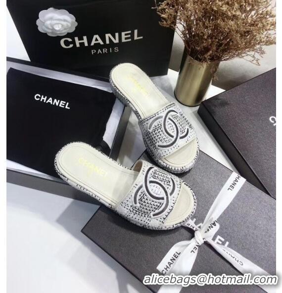 Affordable Price Chanel Check Tweed Mules Sandals G35903 White/Black 2020