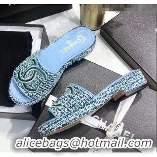 Low Price Chanel Tweed Mules Sandals G35903 Blue 2020