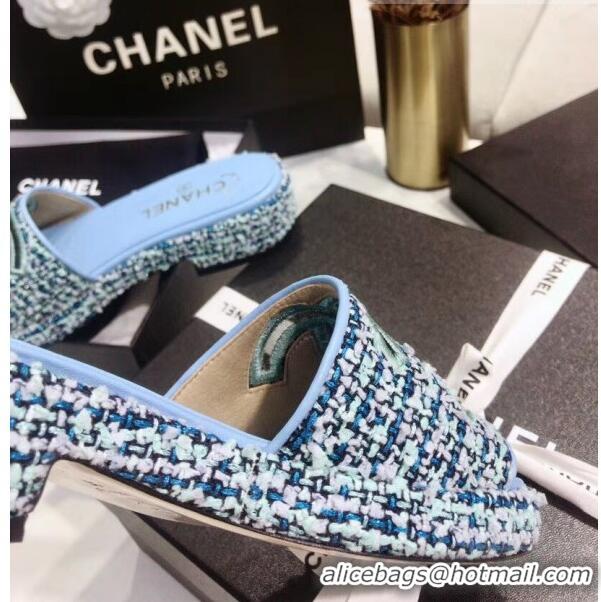 Low Price Chanel Tweed Mules Sandals G35903 Blue 2020