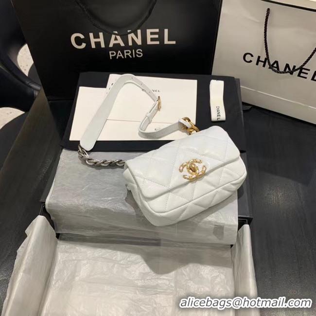 Luxury Cheap Chanel 19 Bodypack Sheepskin Leather AS1163 white