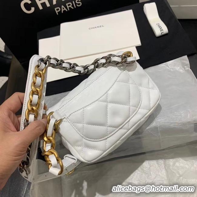 Luxury Cheap Chanel 19 Bodypack Sheepskin Leather AS1163 white