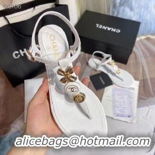 New Fashion Chanel Chain Around Thong Sandals G333615 White