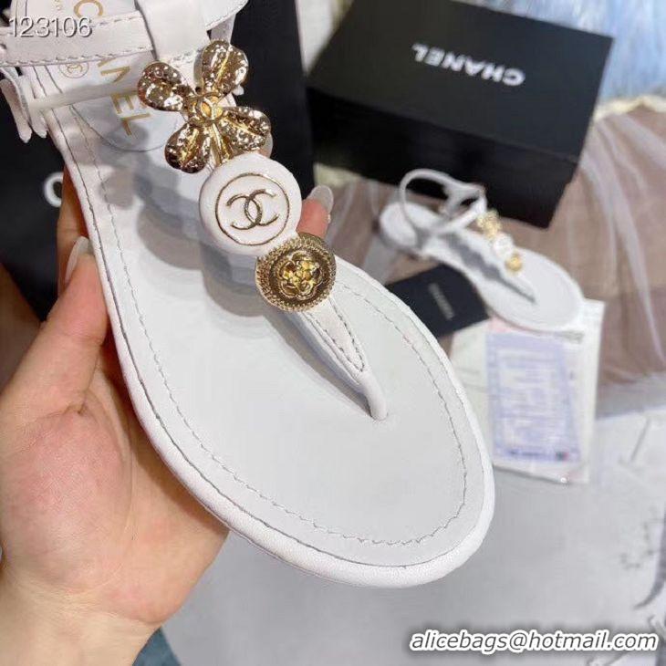 New Fashion Chanel Chain Around Thong Sandals G333615 White