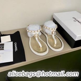 Top Quality Chanel Chain Around Thong Sandals G333616 White